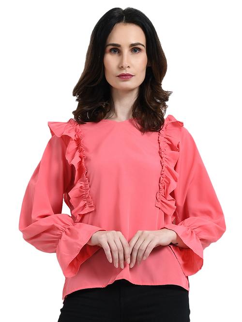 v-neck ruffle detail top - 16523823 - Very Small Image - 1