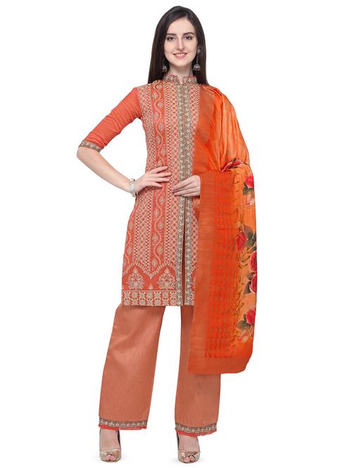 embroidered semi-stitched suit - 16524248 - Very Small Image - 1