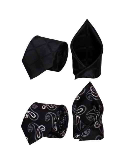 black micro fiber tie and pocket square - 16524876 - Very Small Image - 1