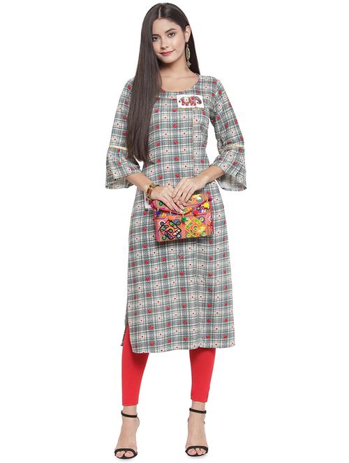 checkered straight kurta - 16526511 - Very Small Image - 1