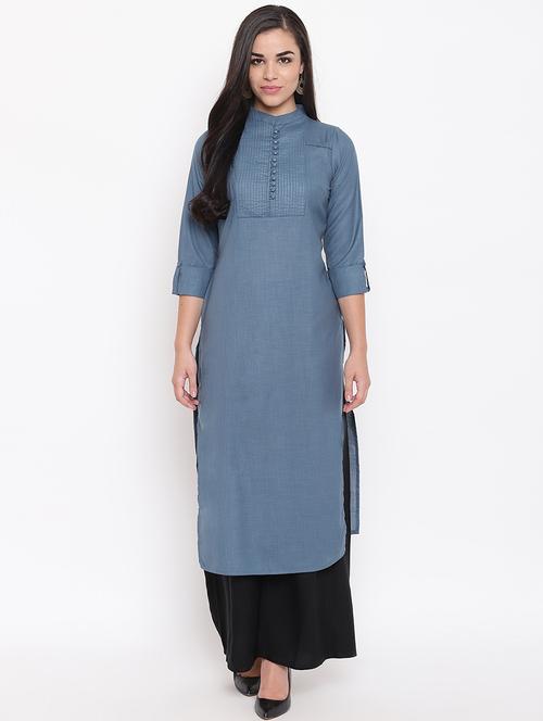 pintucks solid straight kurta - 16526880 - Very Small Image - 1