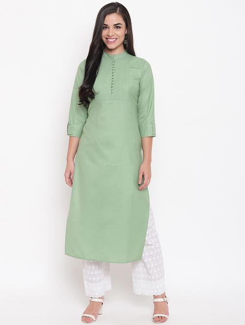 pintucks solid straight kurta - 16526940 - Very Small Image - 1