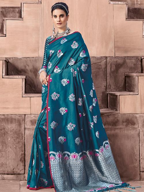floral woven saree with blouse - 16527554 - Very Small Image - 1