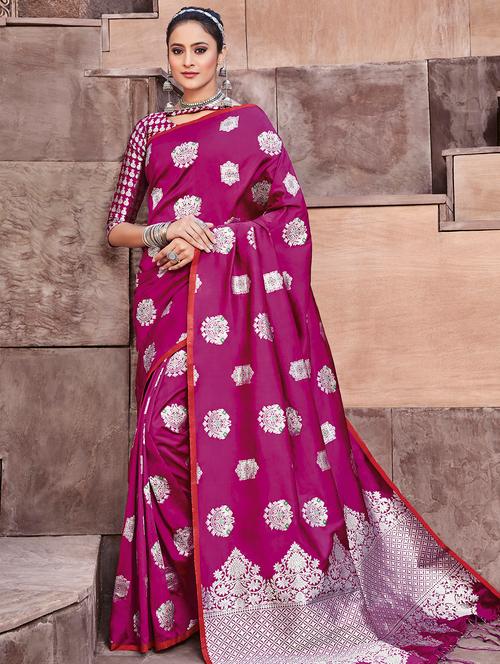 ethnic motif woven saree with blouse - 16527559 - Very Small Image - 1