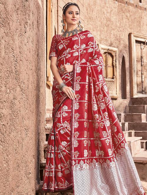 ethnic motif woven saree with blouse - 16527561 - Very Small Image - 1
