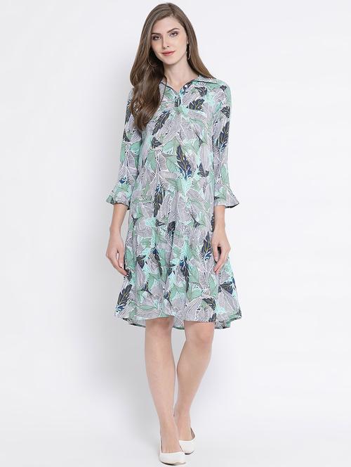 gathered hem tropical a-line dress - 16527672 - Very Small Image - 1