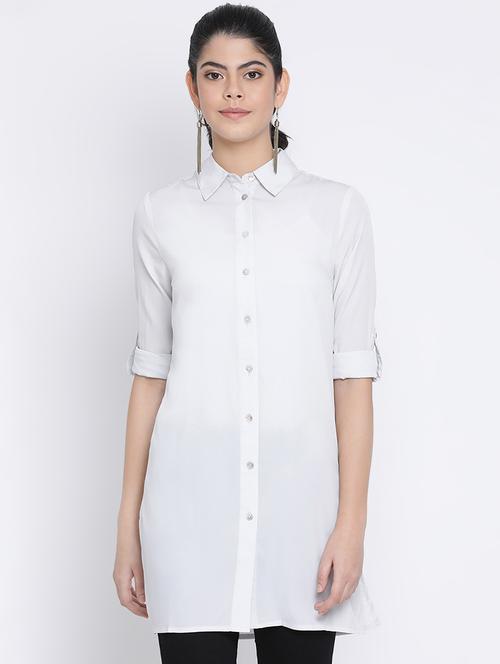 roll up sleeved solid shirt tunic - 16527684 - Very Small Image - 1