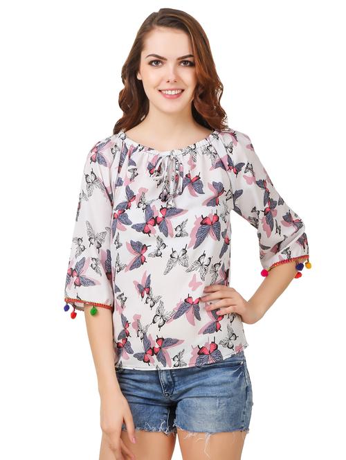 pom pom trim butterfly print top - 16527709 - Very Small Image - 1