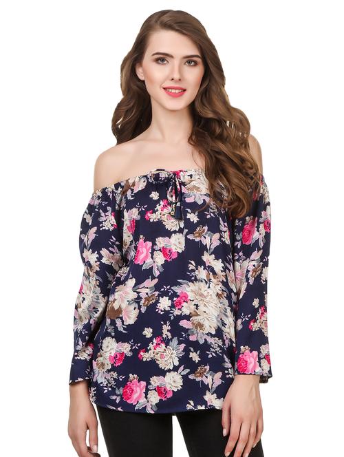 off shoulder tie knot floral top - 16527711 - Very Small Image - 1