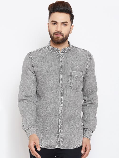 grey faded denim casual shirt - 16528144 - Very Small Image - 1