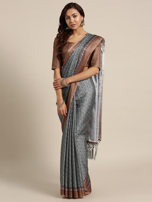 floral printed saree with blouse - 16528455 - Very Small Image - 1
