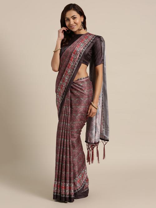 floral printed saree with blouse - 16528464 - Very Small Image - 1