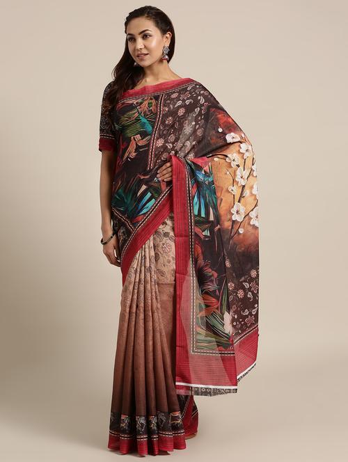 conversational printed saree with blouse - 16528473 - Very Small Image - 1