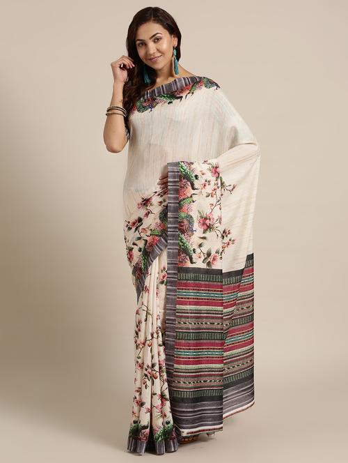 floral printed saree with blouse - 16528474 - Very Small Image - 1