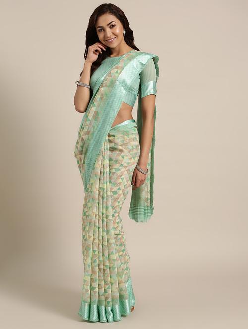geometrical printed saree with blouse - 16528623 - Very Small Image - 1
