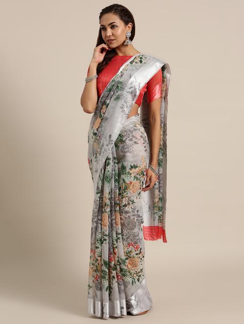 floral printed saree with blouse - 16528628 - Very Small Image - 1