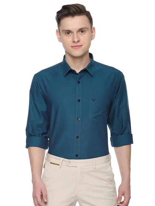 teal blue solid casual shirt - 16529292 - Very Small Image - 1
