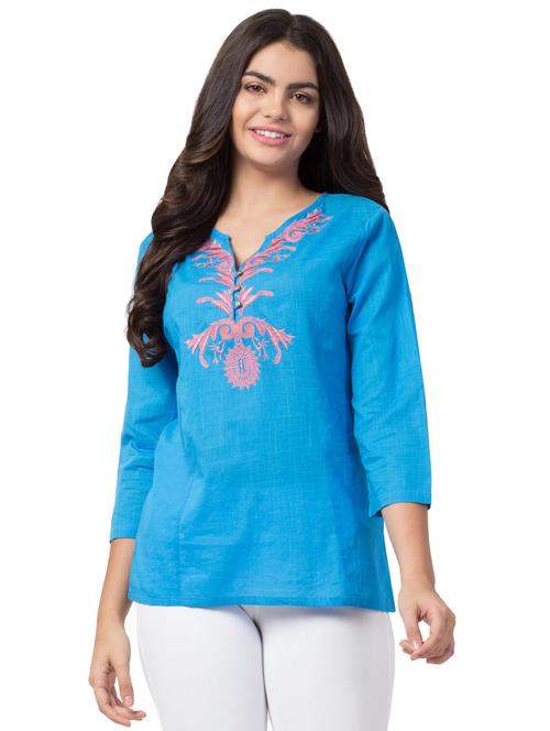 embroidered detail notch neck tunic - 16529832 - Very Small Image - 1