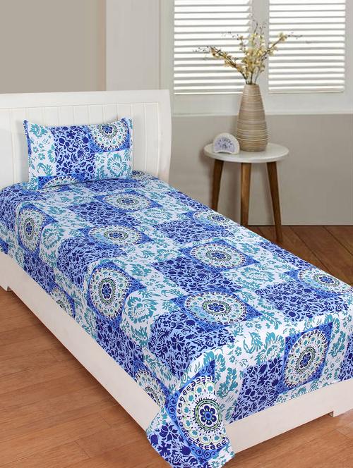 cotton printed single bedsheet with 1 pillow cover - 16529870 - Very Small Image - 1