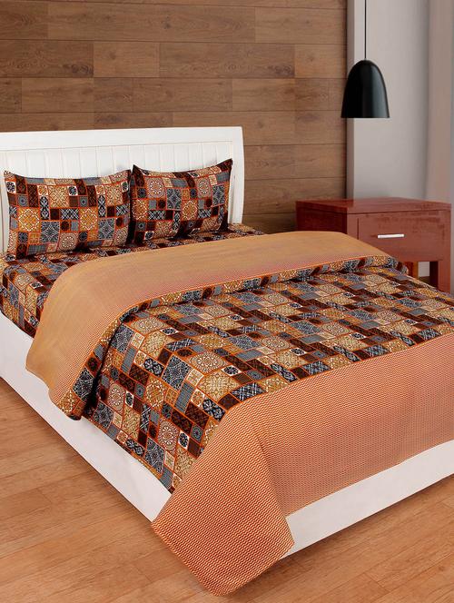 cotton printed double bedsheet with 2 pillow cover - 16529916 - Very Small Image - 1