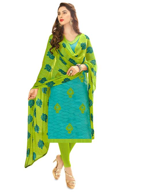 turquoise cotton blend unstitched suit - 16530357 - Very Small Image - 1