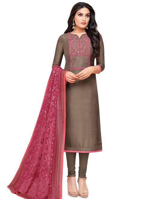 embroidered churidaar suits unstitched suit - 16530424 - Very Small Image - 1