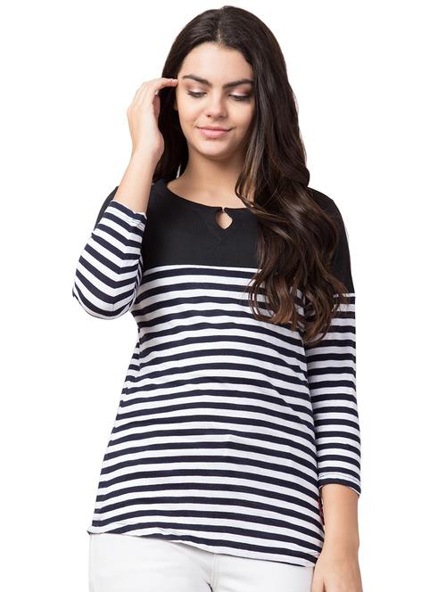 keyhole neck striped tee - 16530493 - Very Small Image - 1
