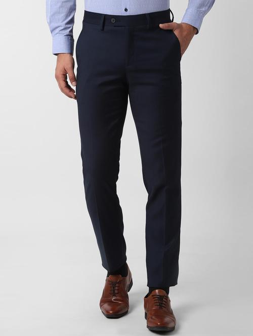 navy blue solid flat front formal trouser - 16531385 - Very Small Image - 1