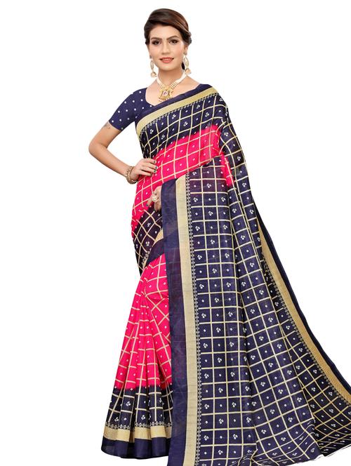 checkered bhagalpuri saree with blouse - 16531778 - Very Small Image - 1