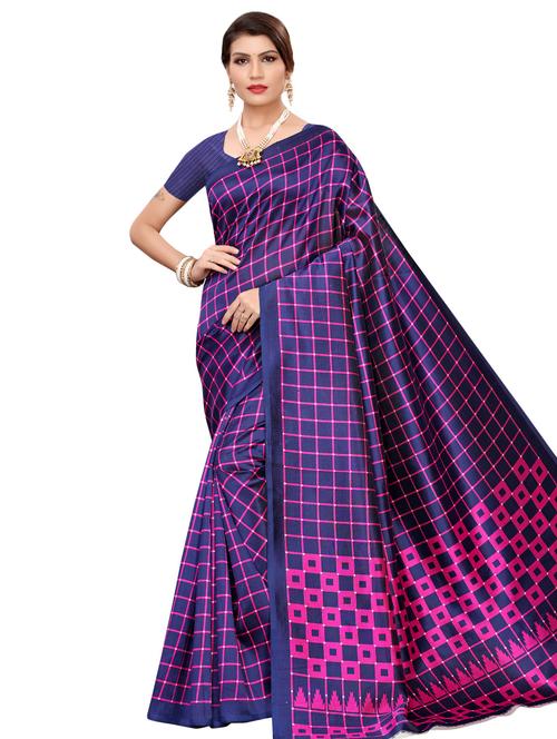 checkered bhagalpuri saree with blouse - 16531785 - Very Small Image - 1