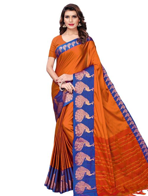 solid banarasi saree with blouse - 16531829 - Very Small Image - 1