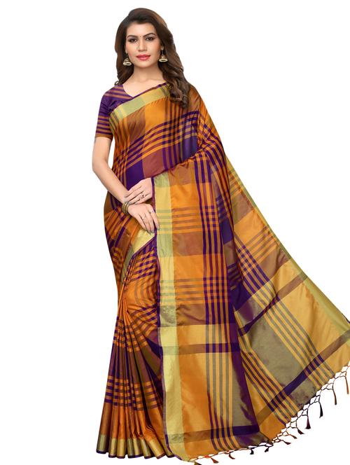 checkered banarasi saree with blouse - 16531835 - Very Small Image - 1