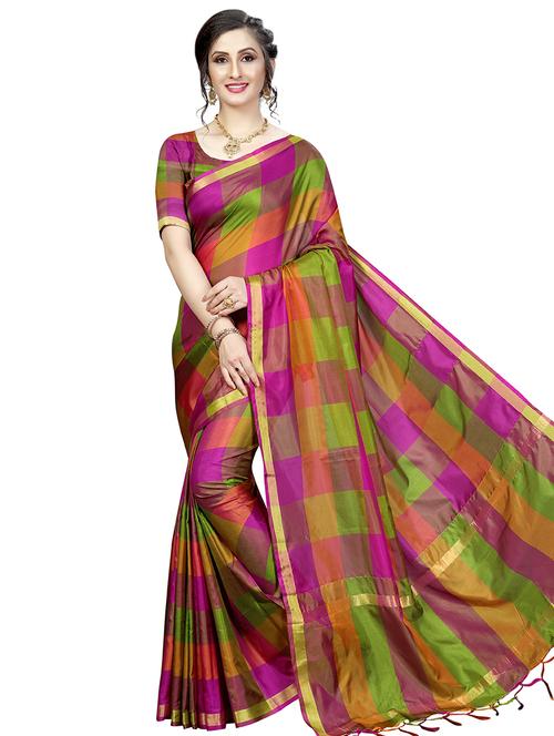 checkered banarasi saree with blouse - 16531849 - Very Small Image - 1