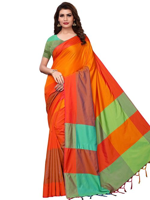checkered banarasi saree with blouse - 16531876 - Very Small Image - 1