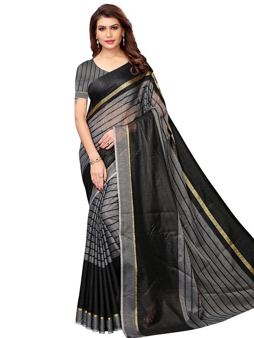 stripes banarasi saree with blouse - 16531881 - Very Small Image - 1