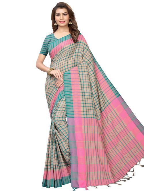 checkered print saree with blouse - 16531888 - Very Small Image - 1