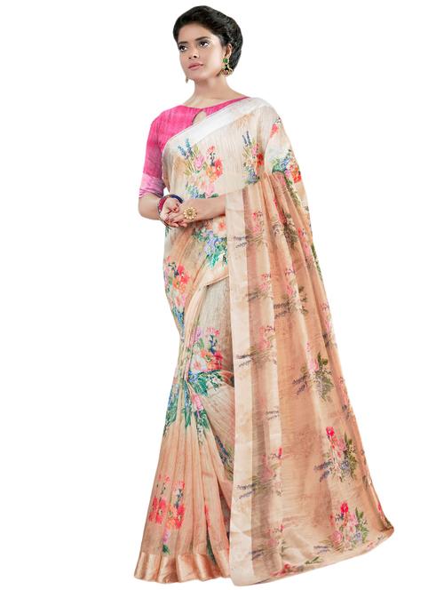 floral printed saree with blouse - 16531921 - Very Small Image - 1