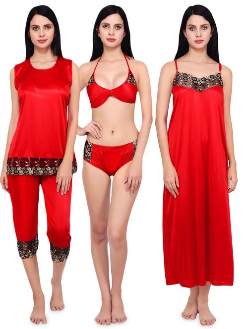 contrast floral lace nightwear set - 16533931 - Very Small Image - 1