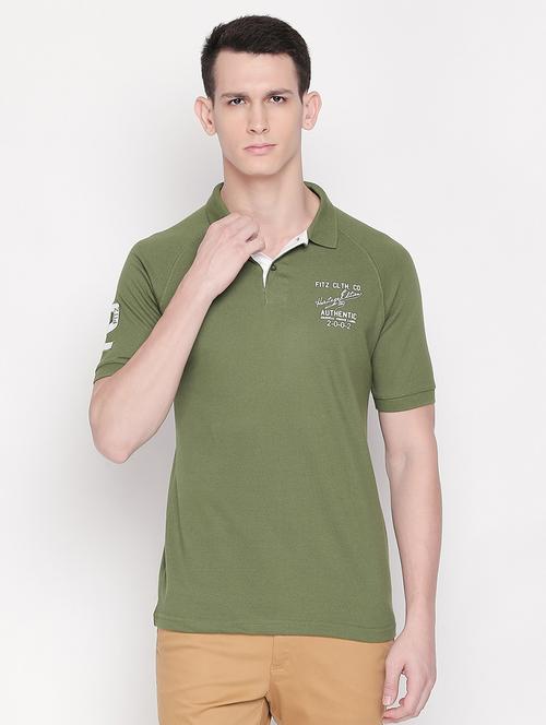 olive green printed polo t-shirt - 16534741 - Very Small Image - 1