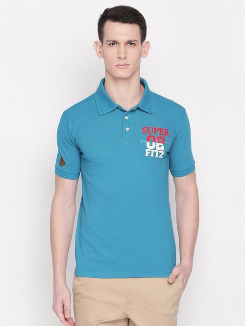 turquoise blue typographic polo t-shirt - 16534742 - Very Small Image - 1
