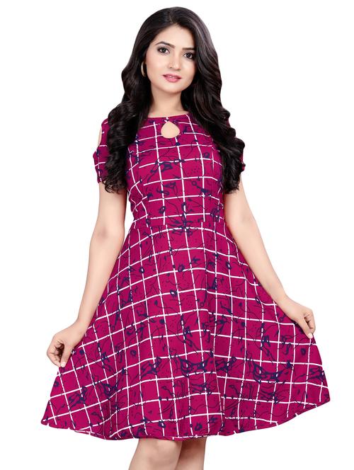 cold shoulder checkered a-line dress - 16534896 - Very Small Image - 1