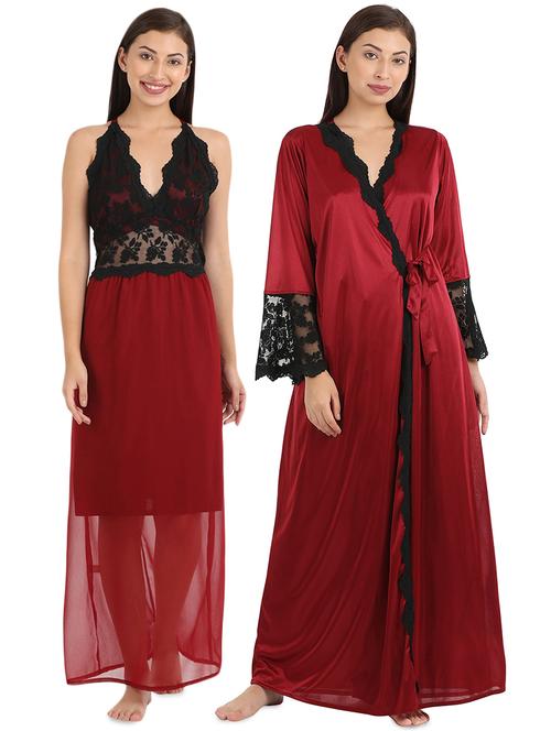 contrast floral lace sleepshirts & nighty set - 16535920 - Very Small Image - 1
