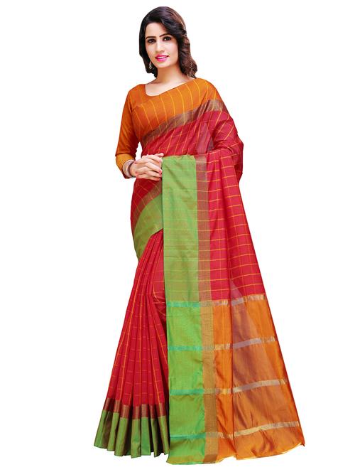 checkered printed saree with blouse - 16536930 - Very Small Image - 1