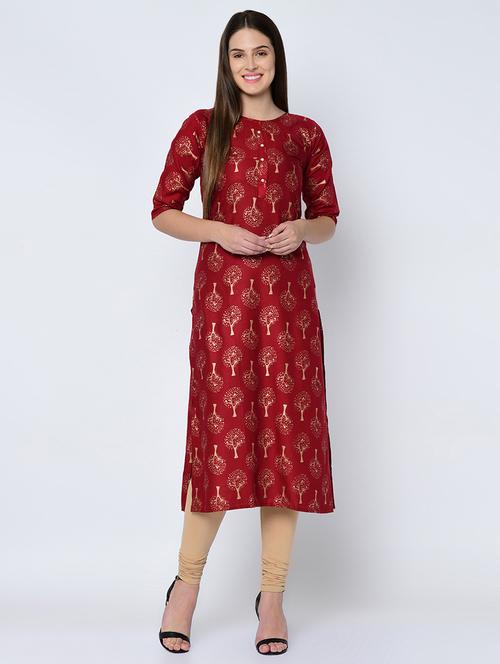 foil printed straight kurta - 16537856 - Very Small Image - 1