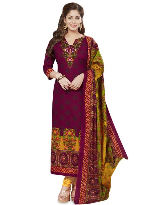floral churidaar unstitched suit - 16538027 - Very Small Image - 1