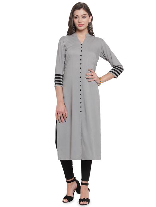 contrasts detailed solid kurta - 16538140 - Very Small Image - 1
