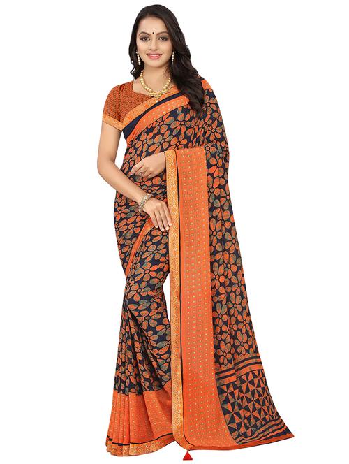 floral printed saree with blouse - 16538224 - Very Small Image - 1