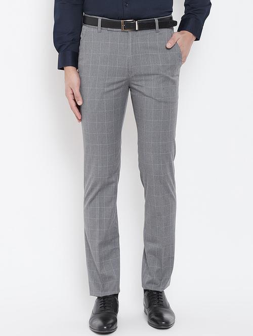 grey checkered flat front formal trouser - 16539714 - Very Small Image - 1