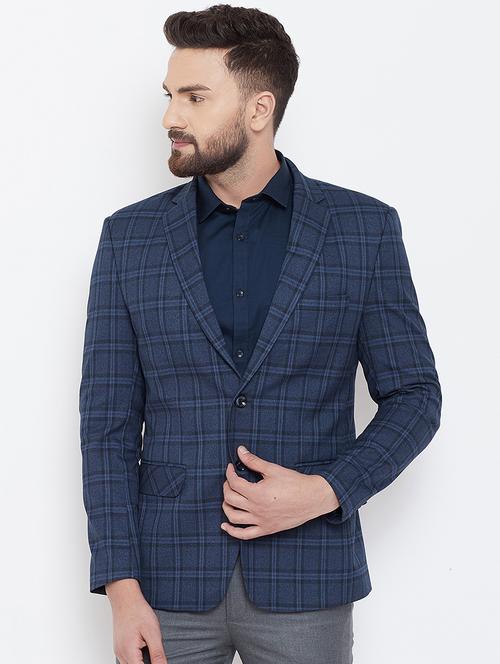 navy blue wool & polyester blend single breasted formal blazer - 16539760 - Very Small Image - 1
