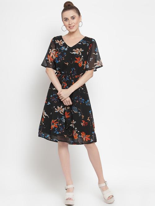 tie front floral a-line dress - 16539868 - Very Small Image - 1